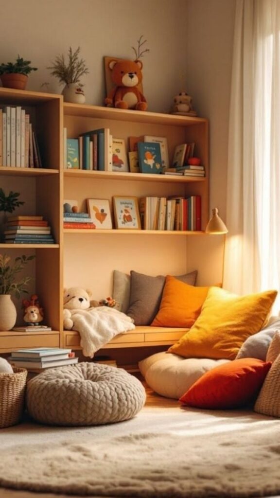 Create a Reading Nook With a Floor Cushion and Low Shelf