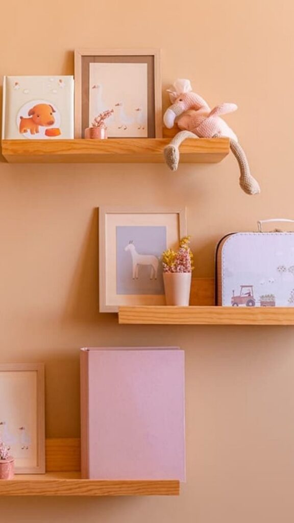 27 Best Minimalist Nursery Decor Ideas That Make Small Baby Rooms Feel Calm and Complete 5 Floating Shelves in a Tight Cluster, Not Scattered Singles