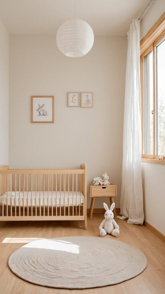 27 Best Minimalist Nursery Decor Ideas That Make Small Baby Rooms Feel Calm and Complete 2 Neutral Crib Against a White or Off-White Wall With One Textile Layer