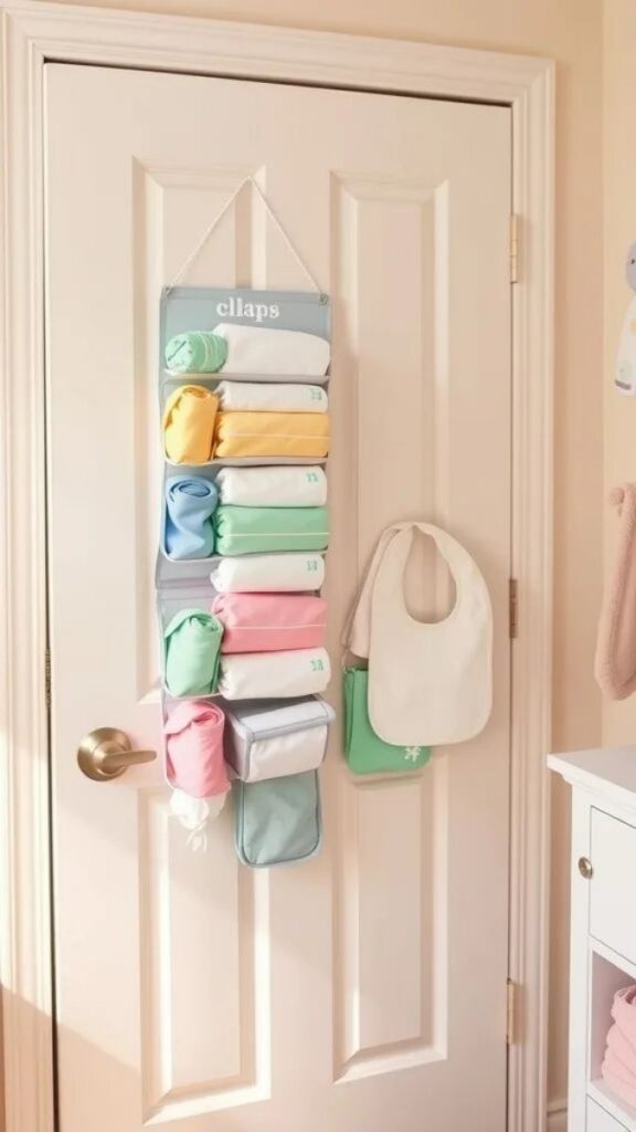 28 Small Nursery Setup Ideas That Actually Work in Tight Spaces 4 Wall-Mounted Diaper Caddy to Free Up Surface Space