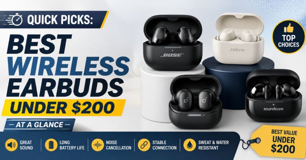 Quick Picks: Best Wireless Earbuds Under $200 at a Glance
